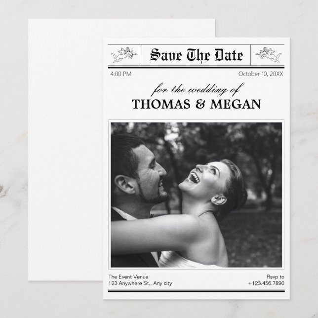 Wedding photo newspaper  save the date (Front/Back)