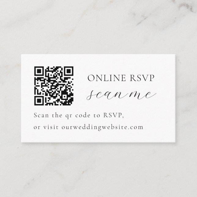 Wedding Photo Online RSVP QR Code, Black & White Enclosure Card (Front)