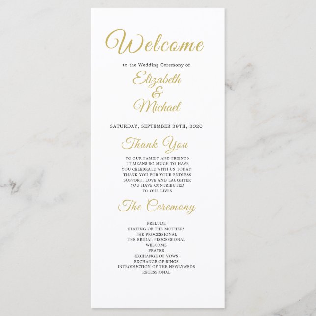 Wedding  Photo Overlay Gold Script Modern Program Programme (Front)