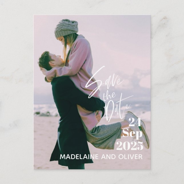 Wedding Photo Overlay Modern Elegant Save The Date Announcement Postcard (Front)