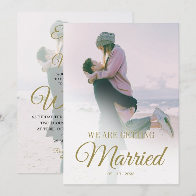 Wedding Photo Overlay Modern Elegant Simple Invitation (Front/Back)