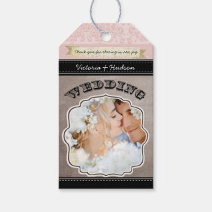 Wedding Photo Pale Dogwood Pink Damask Pattern Gift Tags