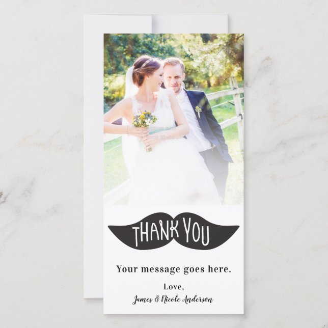 Wedding Photo Picture Black Moustache Thank You (Front)
