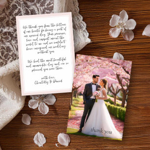 Wedding Photo Pink and White Thank You Card