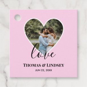 Wedding Photo Pink Heart Frame Modern Calligraphy Favour Tags
