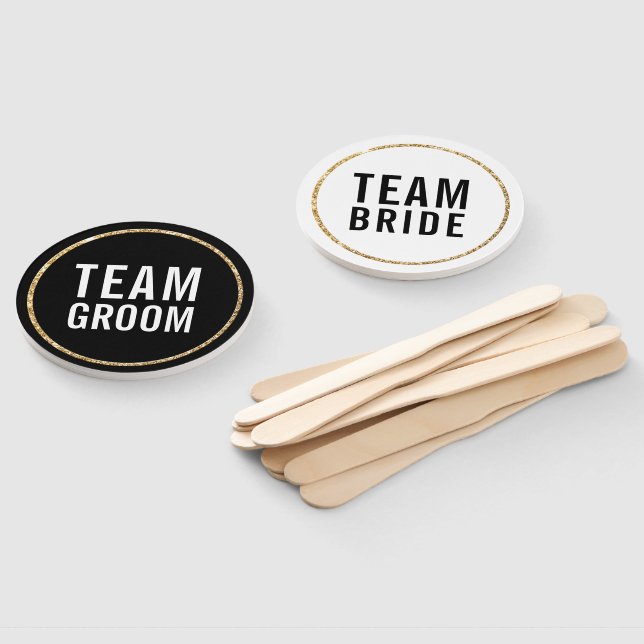 WEDDING PHOTO PROP modern black white gold Hand Fan (Non-assembled)