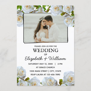 Wedding Photo Romantic White Flowers Invitation
