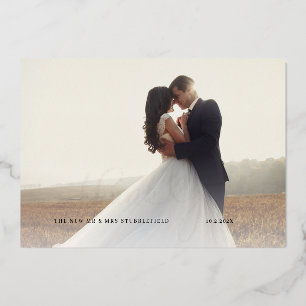 Wedding Photo Rose Gold Foil Script Thank You Card