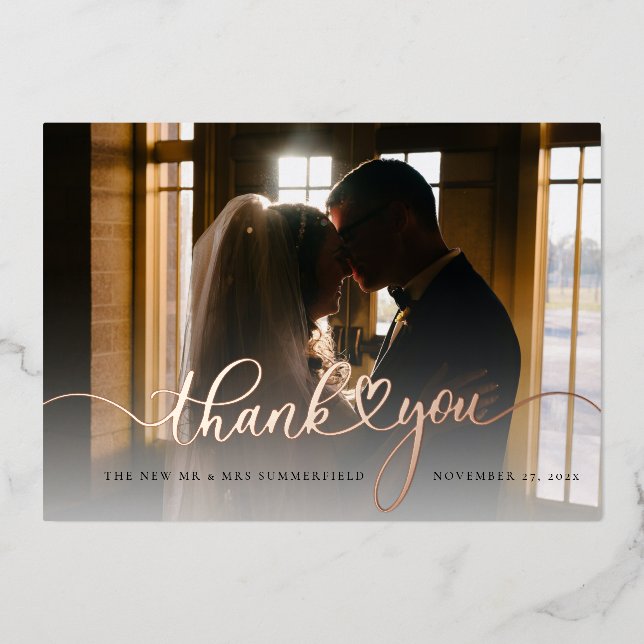 Wedding Photo Rose Gold Foil Thank You Card (Front)