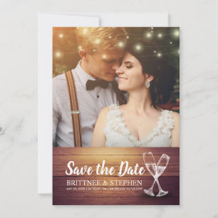Wedding Photo Save The Date Champagne Glasses Wood