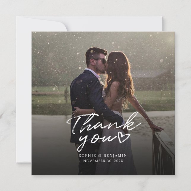Wedding Photo Script Elegant Thank You Card (Front)