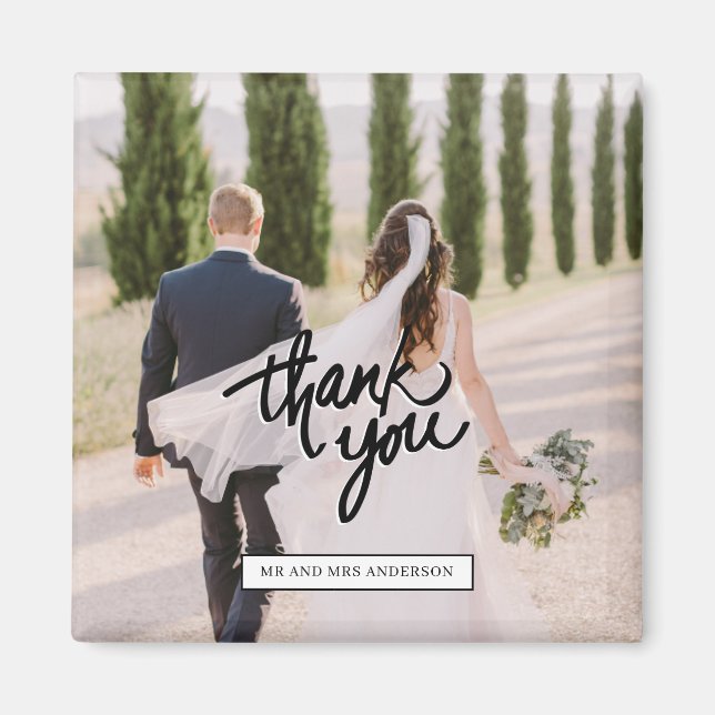 Wedding Photo Script Thank You Favour Magnet (Front)