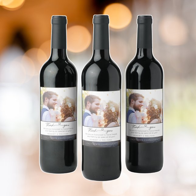 Wedding Photo Script Thank You Favour Wine Label (Wedding Photo Script Thank You Favor Wine Label)