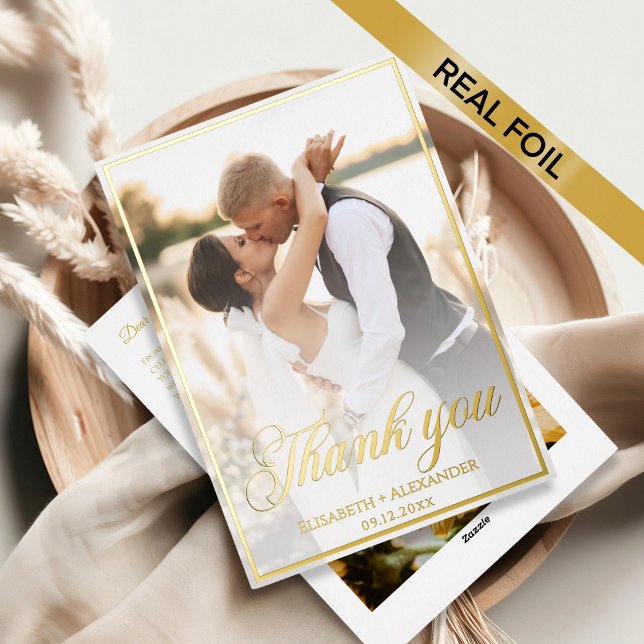 Wedding Photo Script Thank You Foil Card (Wedding Phote Script Foil Thank You Card)