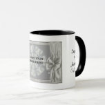 Wedding Photo Silver Personalised Mug<br><div class="desc">Elegant silver and grey photo frame with a bow personalised wedding or anniversary photo coffee or tea mug. To add your photo, click on Change and upload your picture. Fill in your names and date of your wedding. You can also change any text and adjust your photo by clicking on...</div>