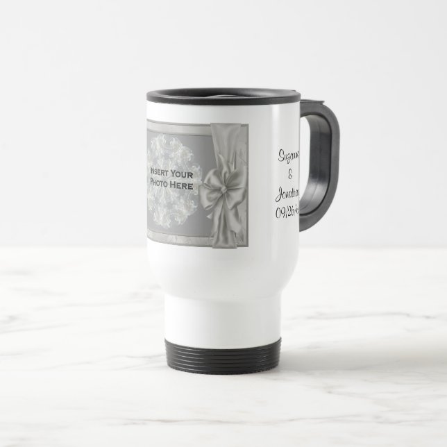 Wedding Photo Silver Personalised Travel Mug (Front Right)