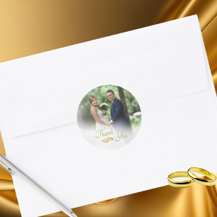 Wedding Photo Simple Gold Rings Thank You  Classic Round Sticker