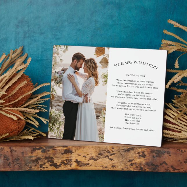 Wedding photo Song lyrics  modern  Plaque (Side)