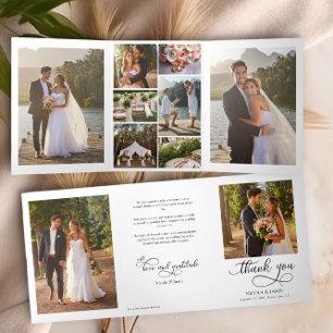 Wedding Photo Thank You 10 Pic Elegant Calligraphy Tri-Fold Card