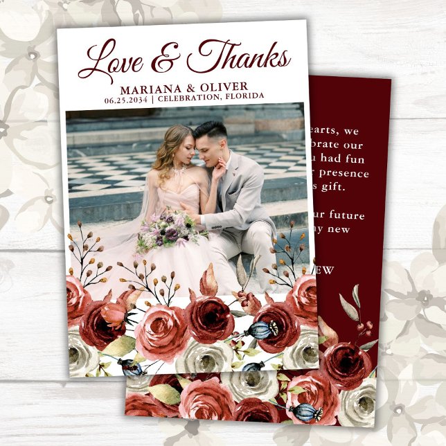 Wedding Photo Thank You Card Autumn Mix Floral (Creator Uploaded)