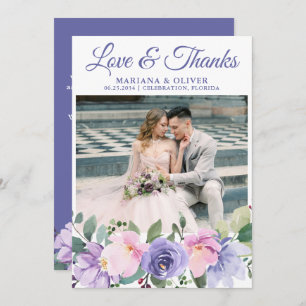 Wedding Photo Thank You Card Lavender Floral