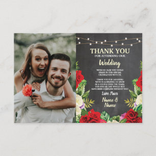 Wedding Photo Thank You Card Red Roses Chalk Cards