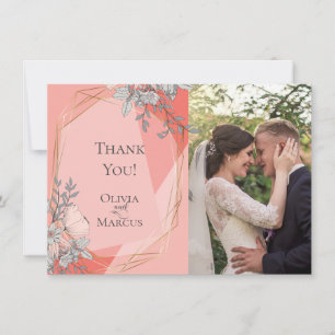 Wedding Photo Thank You Coral Floral Card