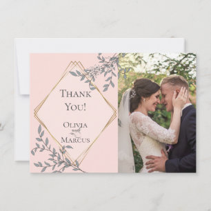 Wedding Photo Thank You Coral Floral Card