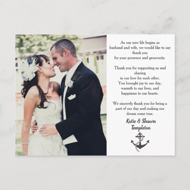 Wedding Photo Thank You Double Sided Postcard (Back)