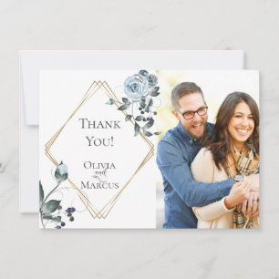 Wedding Photo Thank You Dusty Blue Floral Card