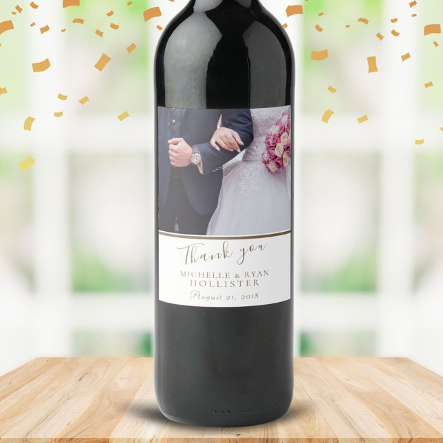 Wedding Photo Thank you Elegant Personalizable Wine Label (Creator Uploaded)