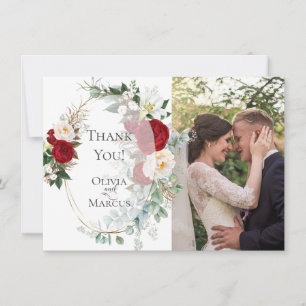 Wedding Photo Thank You Elegant Red Peony Frame Card