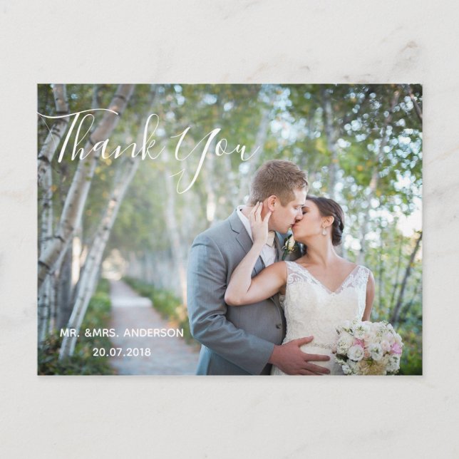 Wedding Photo Thank You | Elegant Script Postcard (Front)