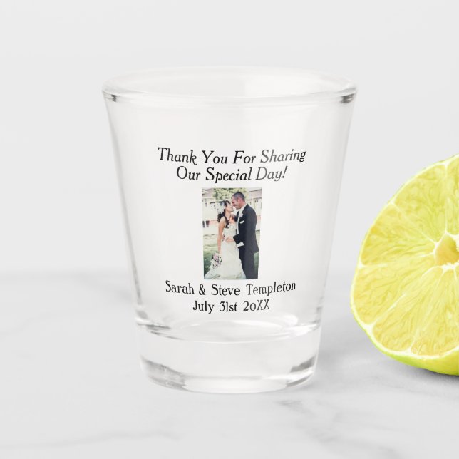 Wedding Photo Thank You Favor Names and Date Shot Glass (Front)