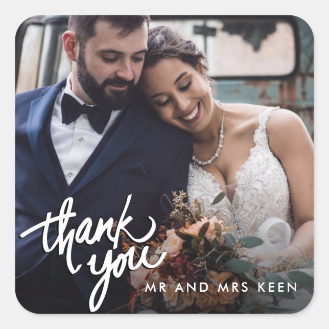 Wedding Photo Thank You Favour Square Sticker (Front)