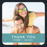 Wedding Photo Thank You Favour Square Sticker<br><div class="desc">Customise these wedding favour thank you stickers with your favourite couple photograph,  your thank you message and names. Visit our store to see all of our wedding products for your big day!</div>