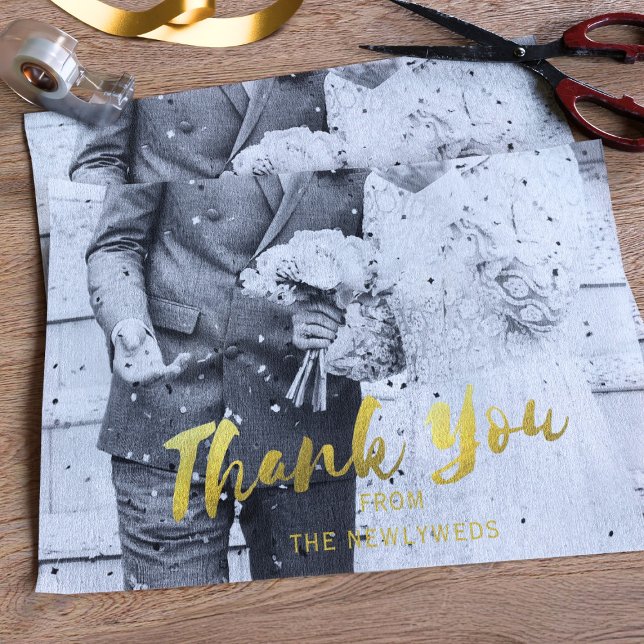 Wedding Photo Thank You Gold Script Tissue Paper (You can add your photo and name to this wedding tissue paper)