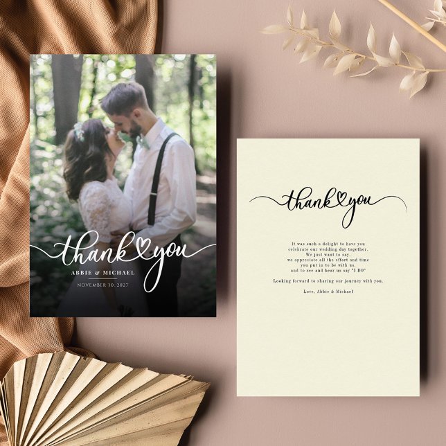 Wedding Photo Thank You Handwritten Card (Elegant Hand-Lettered Wedding Photo Thank You Card)