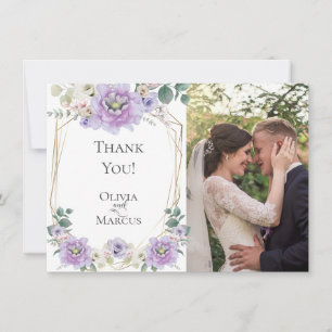Wedding Photo Thank You Lavender Peony Floral Card
