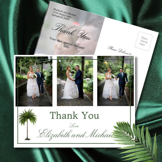 Wedding Photo Thank You Palm Tree Elegant Modern Postcard (Creator Uploaded)