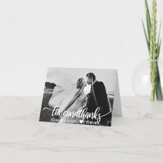Wedding Photo Thank You Script Calligraphy Card (Front)