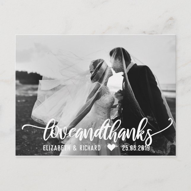 Wedding Photo Thank You Script Calligraphy Postcard (Front)