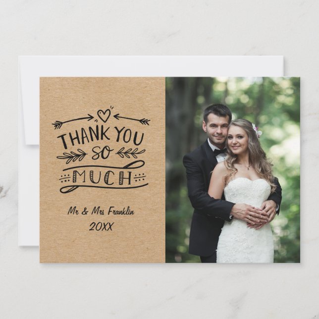 Wedding Photo Thank You So Much Rustic Kraft Boho (Front)