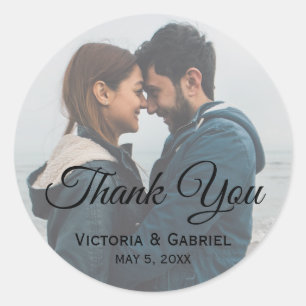 Wedding Photo Typography Script Thank You Classic Round Sticker