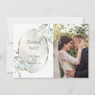 Wedding Photo   Watercolor Ivory Yellow Blush Rose Thank You Card