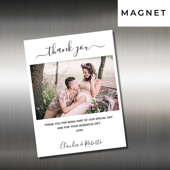 Wedding photo white luxury thank you card magnet (Creator Uploaded)