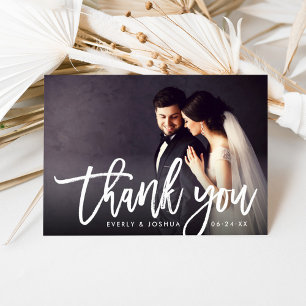 Wedding Photo with Brush Lettered Script Thank You Card