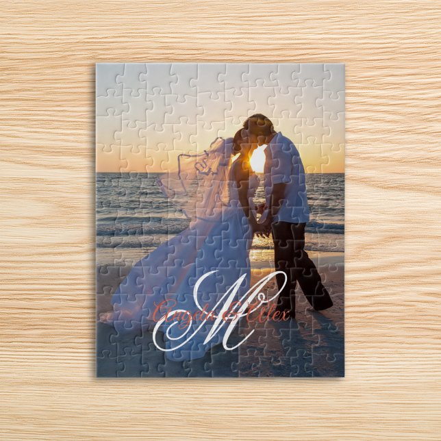 Wedding Photo with Fancy Monogram Jigsaw Puzzle (Wedding Photo with Fancy Monogram Jigsaw Puzzle)