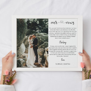 wedding photo with vows modern calligraphy faux canvas print