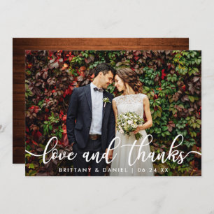 Wedding Photo Wood Love and Thanks Card